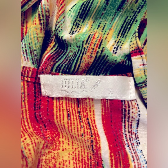 Julia Red Green and Yellow Bohemian Maxi Dress Silk Blend Long Dress Size Small - Picture 8 of 8